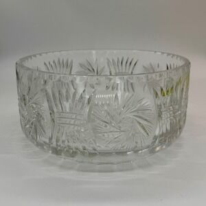 Vintage Cut Crystal Round Bowl Pinwheel Starburst Pattern Scalloped Rim 8 Inch